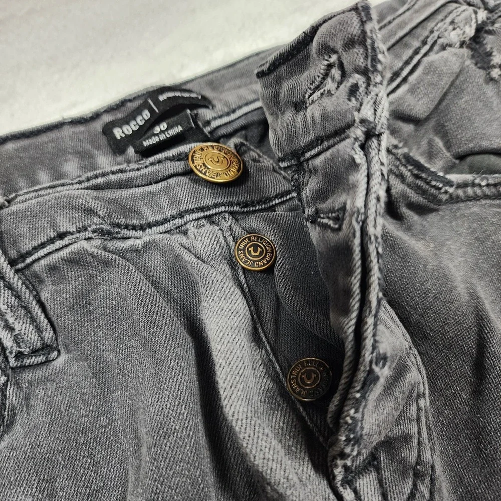 True Religion Rocco Jeans Mens Size 30 Black Relaxed Skinny Ripped Distressed
